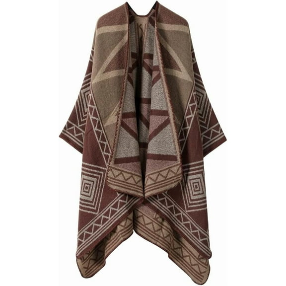 Zhengup Women's Warm Shawl Wrap Winter Fall Cardigan Sweaters Open Front Poncho Cape Oversized Printed Scarf