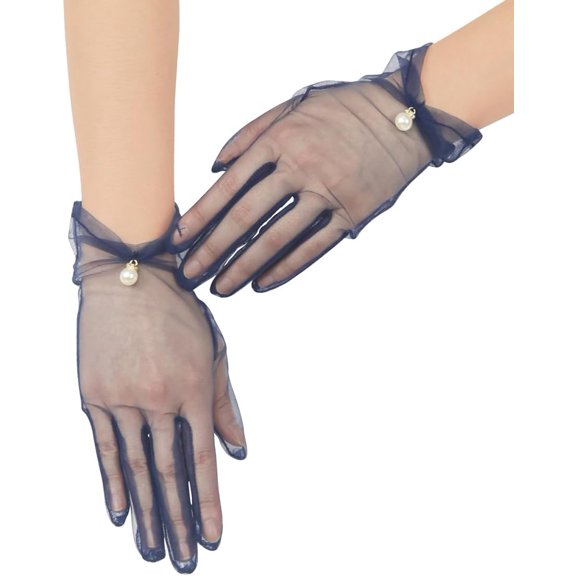 Zhengup Women's Wedding Gloves Short Pearl Tulle Gloves Tea Party Evening Dance Party Gloves Dress Accessories