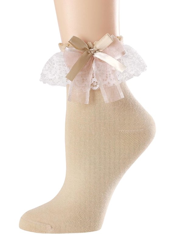 Womens Ankle Socks Lace Ruffle Frilly Cotton Cute Princess Ankle Dress Lace Socks for Girl 1 Pack