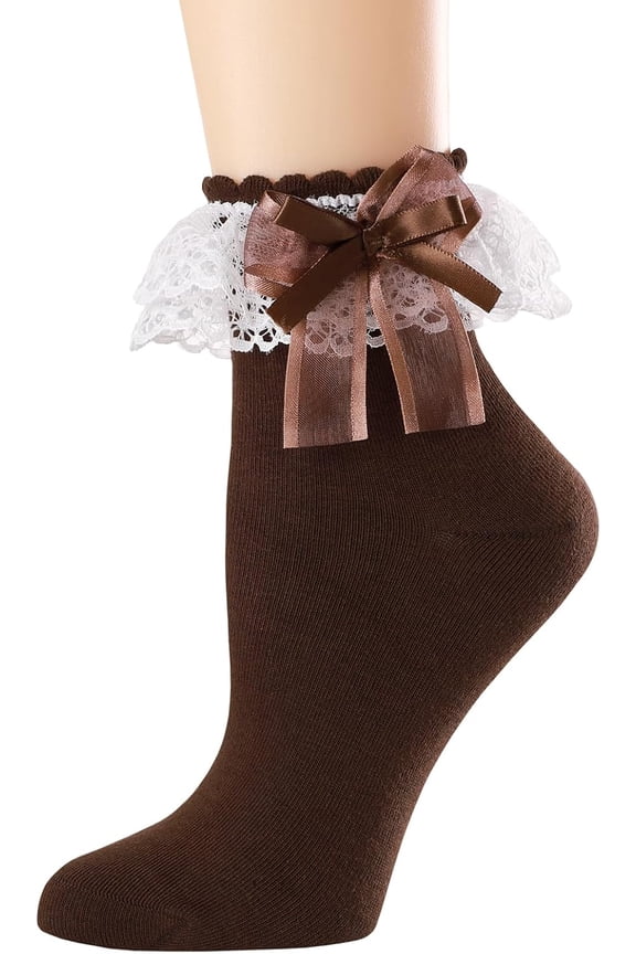 Womens Ankle Socks Lace Ruffle Frilly Cotton Cute Princess Ankle Dress Lace Socks for Girl 1 Pack