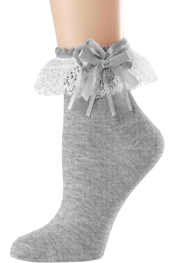 Womens Ankle Socks Lace Ruffle Frilly Cotton Cute Princess Ankle Dress Lace Socks for Girl 1 Pack