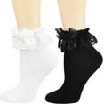 thumbnail image 1 of Zhengup Womens Ankle Socks Lace Ruffle Frilly Cotton Cute Princess Ankle Dress Lace Socks for Girl 2 Pack, 1 of 8