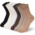 thumbnail image 1 of Zhengup Womens Ankle Socks Ruffle Cotton Cute Frilly Trim Breathable Crew Ruffled Socks 6 Pack, 1 of 8