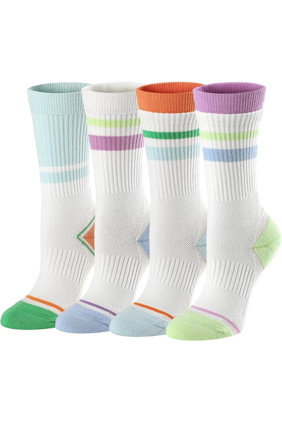 Womens Athletic Crew Socks Cushioned Compression Professional Sports Runing Hiking Cotton Socks for Women 4 Pack