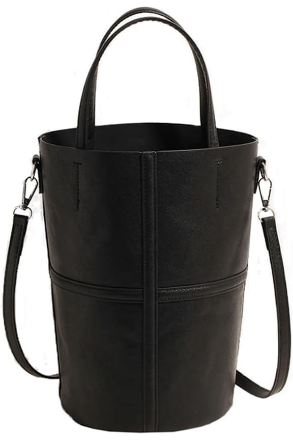 Womens Bucket Tote Bag Vegan Leather Shoulder Crossbody Purse Large Handbag Casual Satchel with Drawstring Pouch