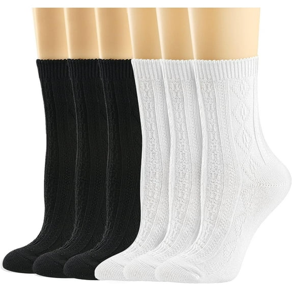 Zhengup Womens Crew Socks, Casual Knit Cotton Comfy Breathable Cool Dress Socks for Girls 6 Pack
