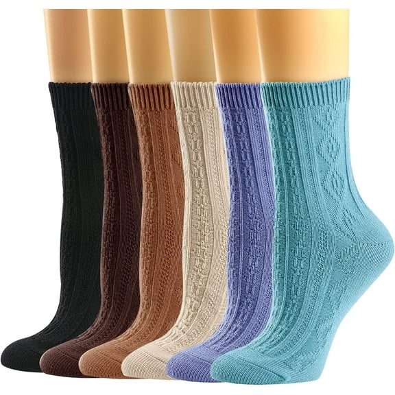 Zhengup Womens Crew Socks, Casual Knit Cotton Comfy Breathable Cool Dress Socks for Girls 6 Pack