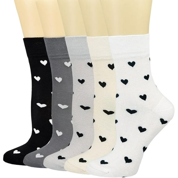 Zhengup Womens Crew Socks Cotton Casual Socks for Women Cute Girls Heart Socks 5 Pack