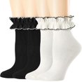 thumbnail image 1 of Zhengup Womens Crew Socks Lace Ruffle Frilly Cotton Cute Princess Ankle Dress Socks for Girl 4 Pack, 1 of 9