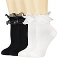 thumbnail image 1 of Zhengup Womens Crew Socks Lace Ruffle Frilly Cotton Cute Princess Ankle Dress Socks for Girl 4 Pack, 1 of 7