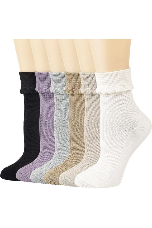 Womens Crew Socks Ruffle Casual Cotton Frilly Breathable Cute Knit Lettuce Turn-Cuff Trim Ankle Socks 6 Pack