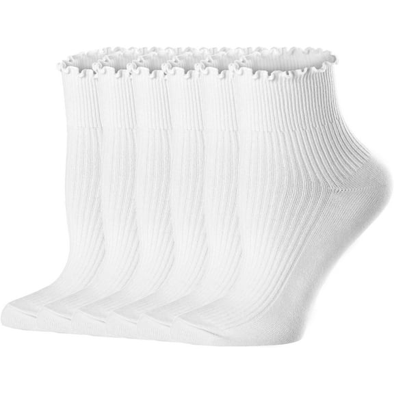 Zhengup Womens Crew Socks Ruffle Cotton Cute Frilly Trim Breathable Ankle Socks 6 Pack