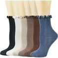 thumbnail image 1 of Zhengup Womens Crew Socks Ruffle White Casual Cotton Frilly Breathable Cute Knit Lettuce Trim Ankle Socks 6 Pack, 1 of 7