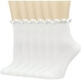 thumbnail image 1 of Zhengup Womens Crew Socks Ruffle White Casual Cotton Frilly Breathable Cute Knit Lettuce Trim Ankle Socks 6 Pack, 1 of 6