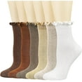 thumbnail image 1 of Zhengup Womens Crew Socks Ruffle White Casual Cotton Frilly Breathable Cute Knit Lettuce Trim Ankle Socks 6 Pack, 1 of 7
