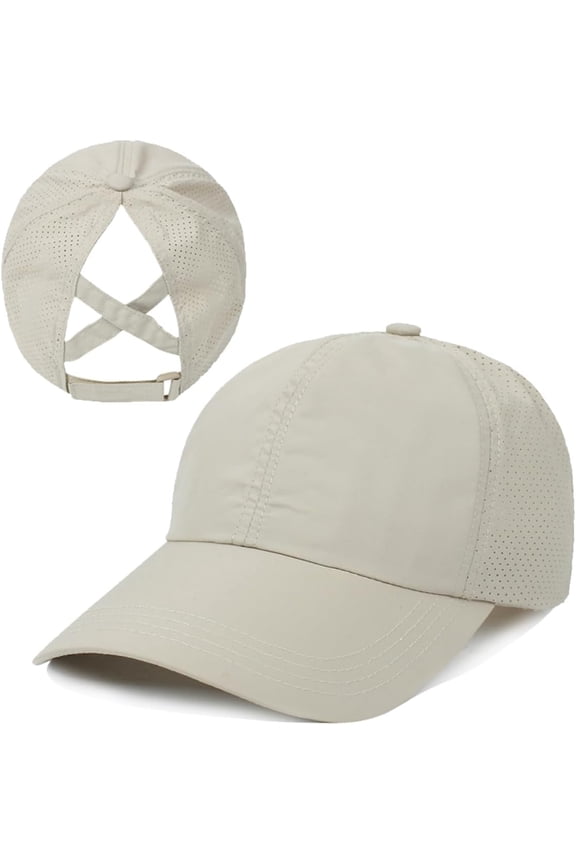 Womens Criss Cross Ponytail Baseball Cap Adjustable Messy Bun Mesh Quick Drying Hat