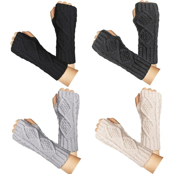 Zhengup Womens Fingerless Gloves Winter Warm Knit Crochet Thumbhole Arm Warmers