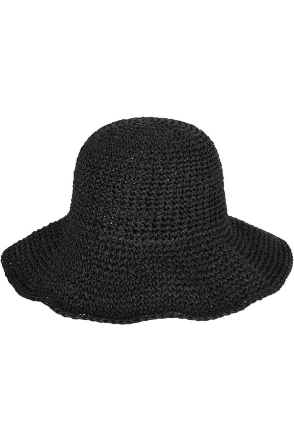 Womens Floppy Straw Sun Hat Foldable Packable Wide Brim Summer Beach Hat Crochet Bucket Hat