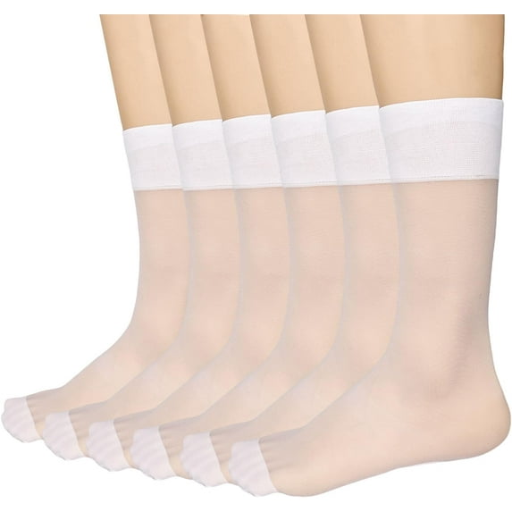 Zhengup Womens Nylon Sheer Socks Nude Crew Stocking Ultra Thin Cool See Through Calf High Silk Socks for Women 6Pack