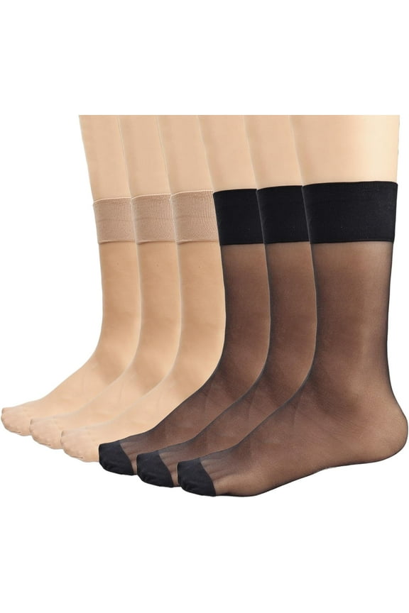 Womens Nylon Sheer Socks Nude Crew Stocking Ultra Thin Cool See Through Calf High Silk Socks for Women 6Pack