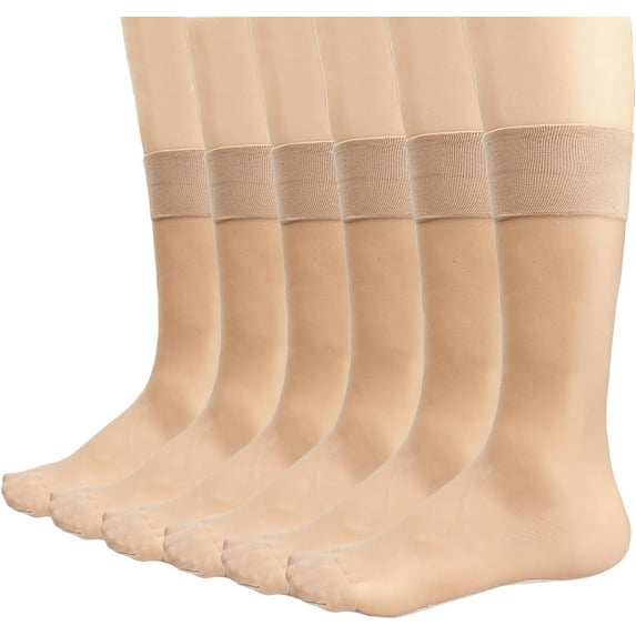 Zhengup Womens Nylon Sheer Socks Nude Crew Stocking Ultra Thin Cool See Through Calf High Silk Socks for Women 6Pack