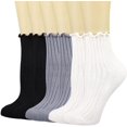 thumbnail image 1 of Zhengup Womens Ruffle Socks Crew Casual Cotton Frilly Breathable Cute Knit Lettuce Trim Ankle Solid Socks 6 Pack, 1 of 7