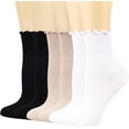 thumbnail image 1 of Zhengup Womens Ruffle Socks Crew Casual Cotton Frilly Breathable Cute Knit Lettuce Trim Ankle Solid Socks 6 Pack, 1 of 8