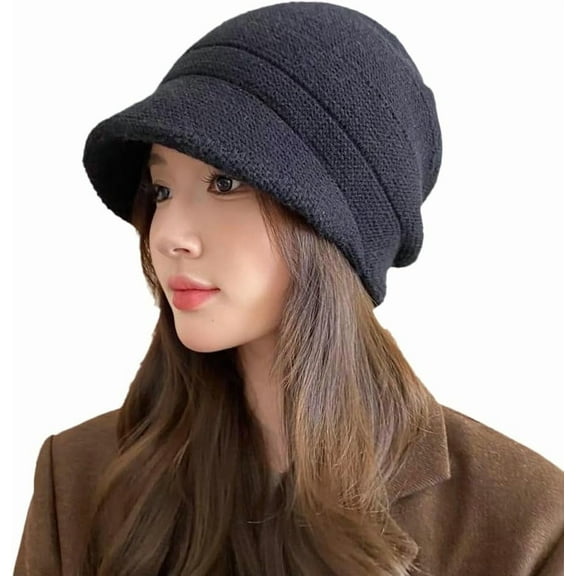 Zhengup Womens Slouchy Knit Beanie Hat Winter Warm Stretchy Skull Cap with Visor Brim Snow Caps