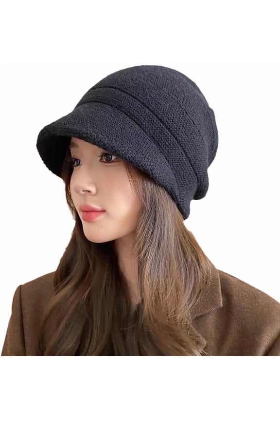 Womens Slouchy Knit Beanie Hat Winter Warm Stretchy Skull Cap with Visor Brim Snow Caps