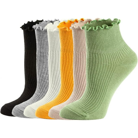 Zhengup Womens Socks, Ruffle Turn-Cuff Casual Ankle Socks Breathable Cool Knit Cotton Lettuce Crew Frilly Sock 6 Pack