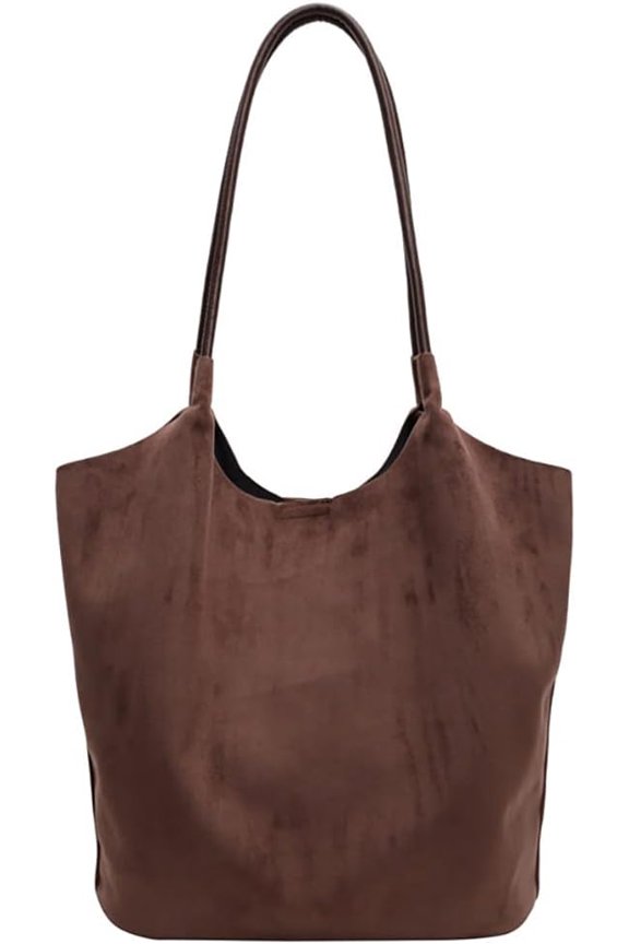 Womens Soft Suede Tote Bag Faux Leather Handbag Large Vintage Top Handle Bag Bucket Shoulder Satchel 2pcs Purse