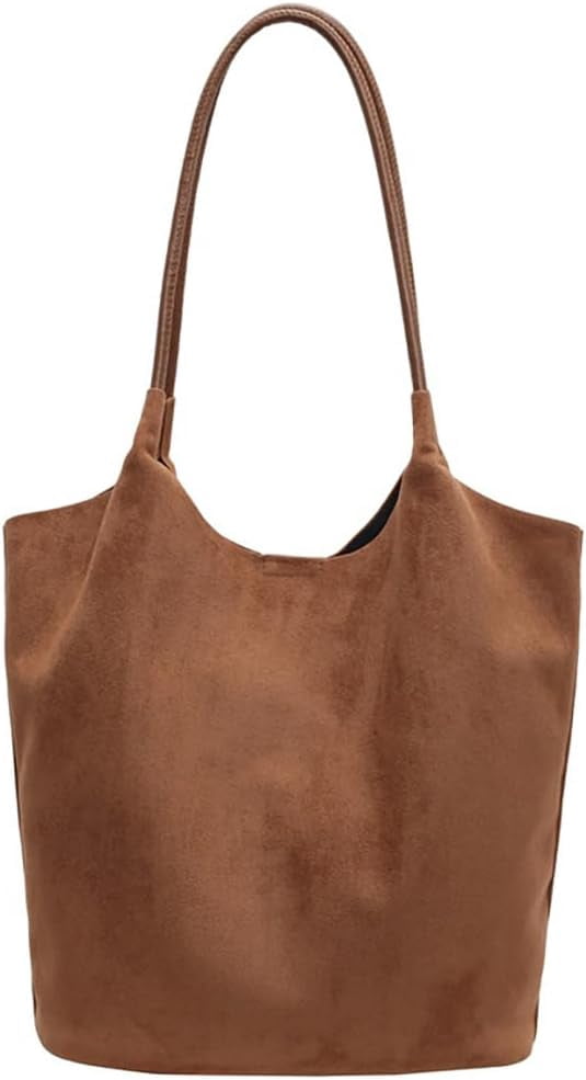 Zhengup Womens Soft Suede Tote Bag Faux Leather Handbag Large Vintage Top Handle Bag Bucket Shoulder Satchel 2pcs Purse