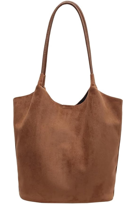 Womens Soft Suede Tote Bag Faux Leather Handbag Large Vintage Top Handle Bag Bucket Shoulder Satchel 2pcs Purse