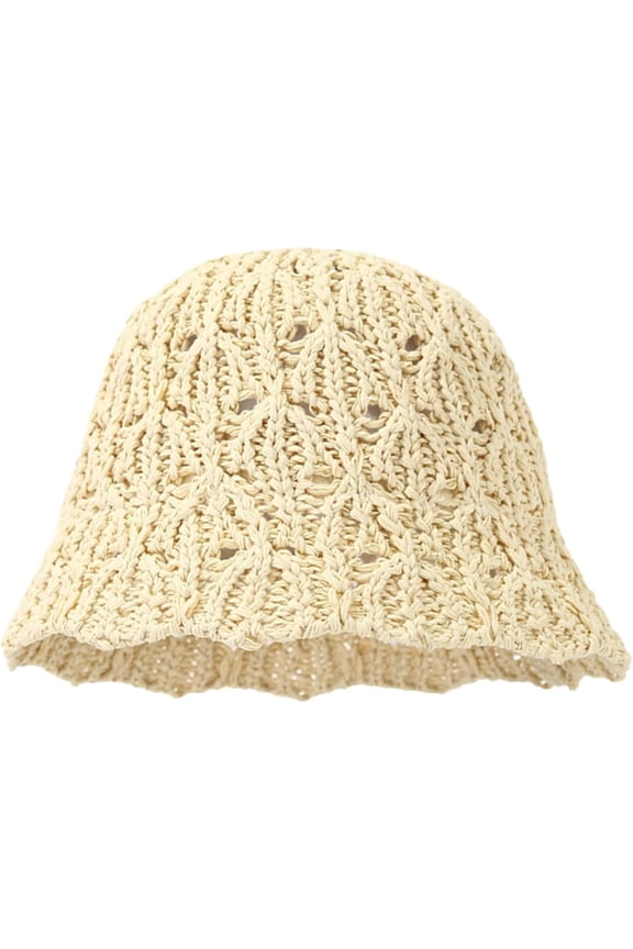 Womens Spring Summer Knit Bucket Hat Crochet Beach Sun Hat Foldable Woven Straw Wave Brim Packable Travel Hat