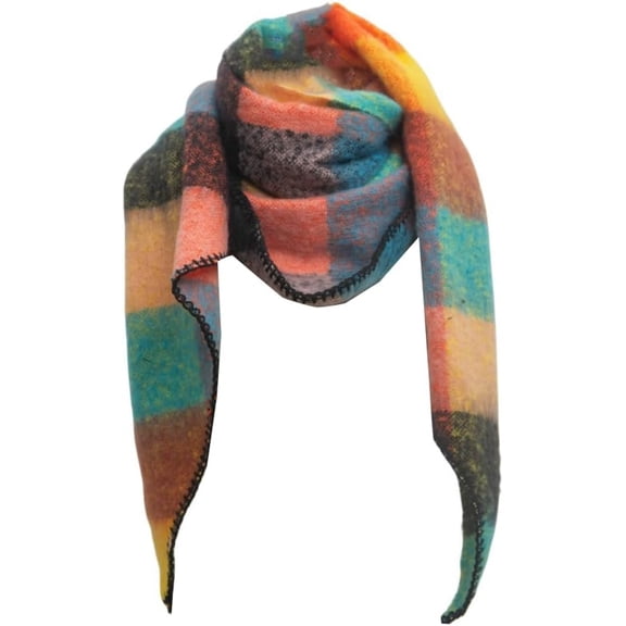 Zhengup Womens Winter Scarf Fall Plaid Blanket Scarf Knit Oversized Large Triangle Scarf Warm Colorful Shawl Wrap Ladies Gift