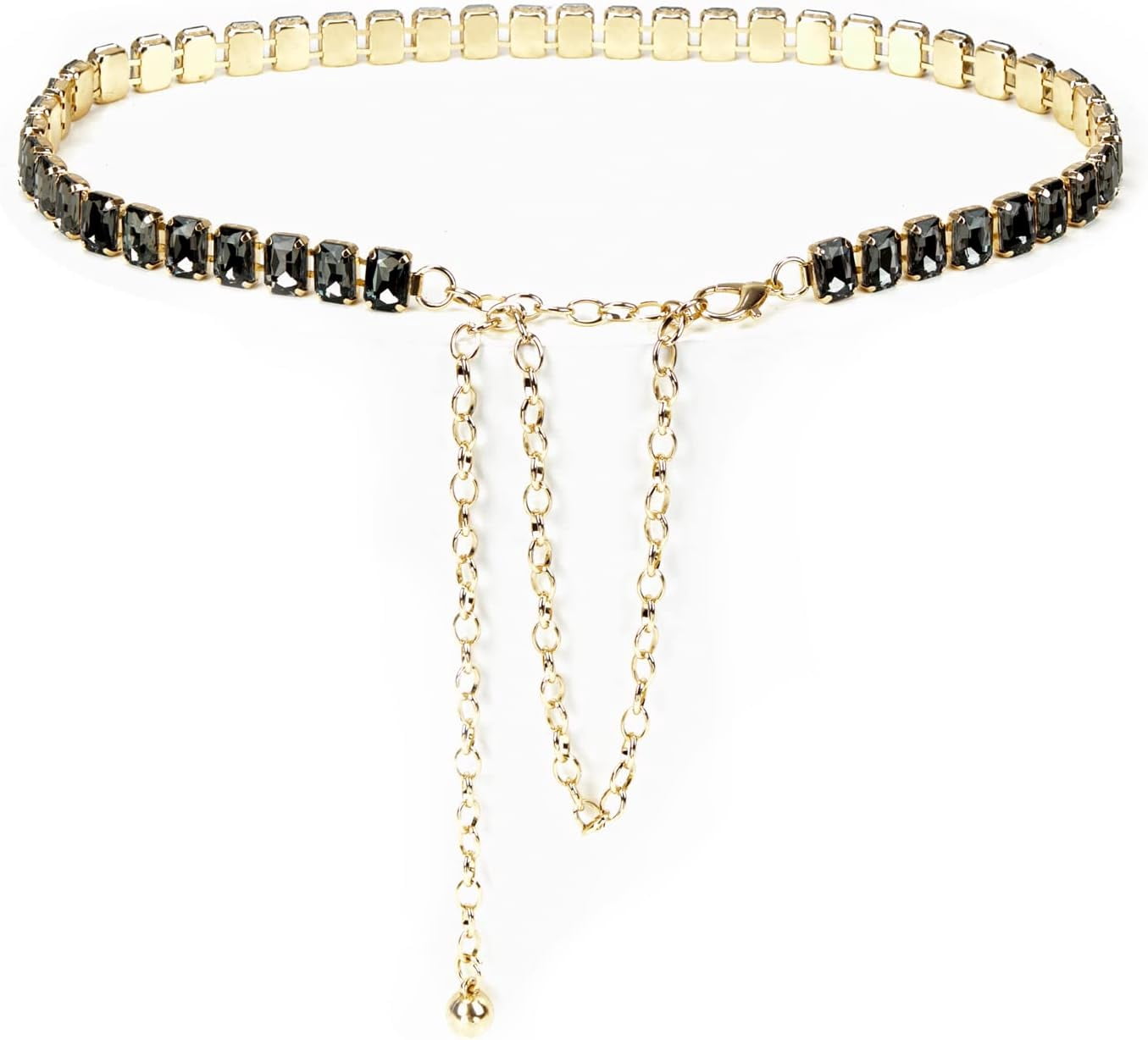 1293 Glass Diamond Chain Belt Women\'s Dress Metal Western Style Zhengup green glass diamond chain belt metal diamond belt  main image 2