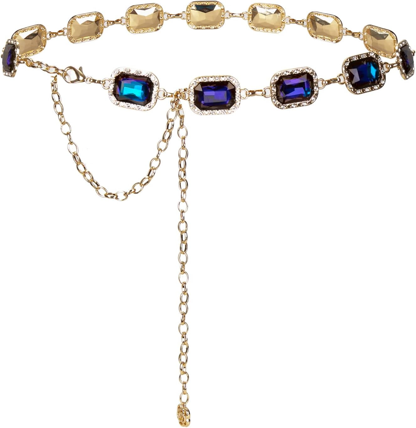 Green Glass Diamond Chain Belt Metal Women\'s Western Style Dress Accessory Zhengup green glass diamond chain belt metal diamond belt  main image 3