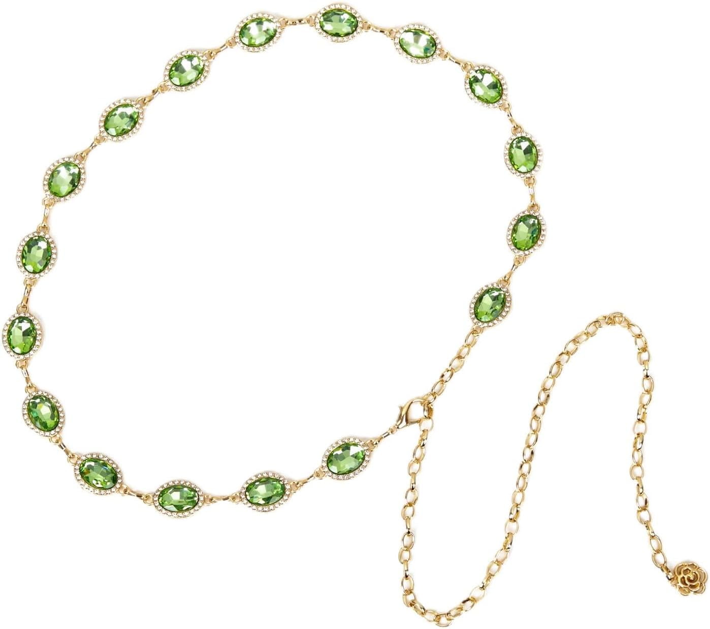 Zhengup green glass diamond chain belt metal diamond belt  display picture 1