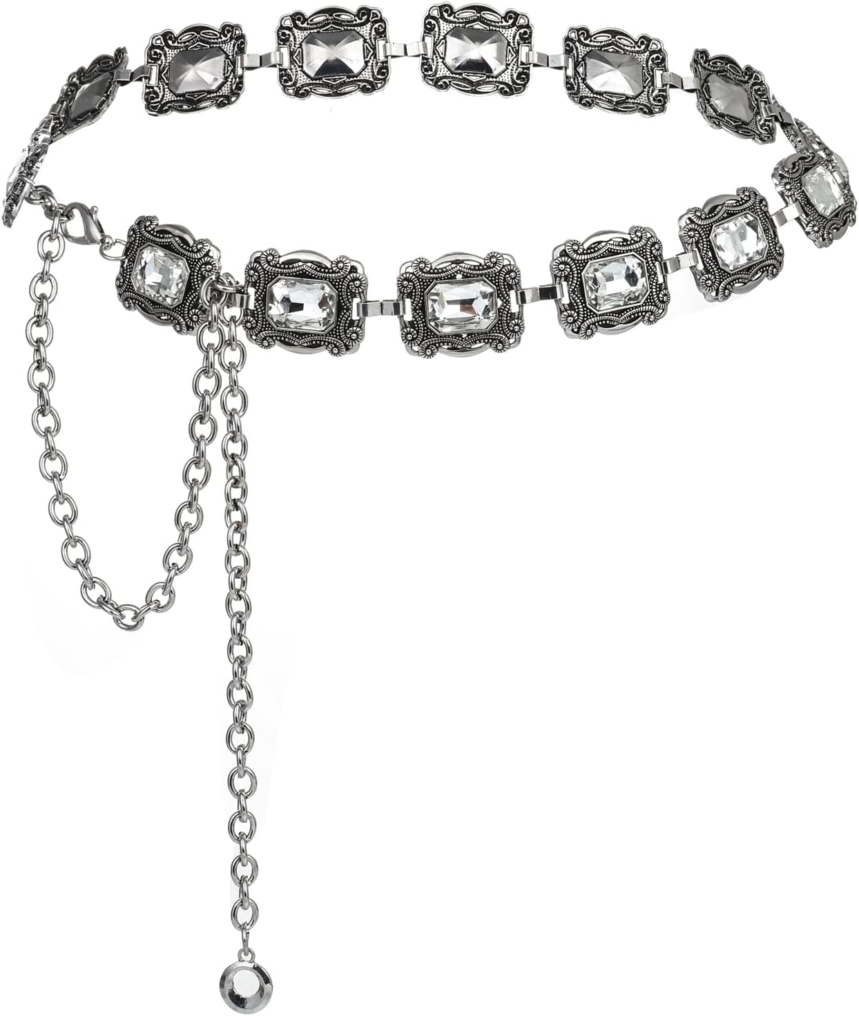 Green Glass Diamond Chain Belt Metal Women\'s Western Style Dress Accessory Zhengup green glass diamond chain belt metal diamond belt  main image 4