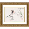 thumbnail image 1 of Zhengyan, Hu 14x12 Gold Ornate Wood Framed with Double Matting Museum Art Print Titled - Page from Shi Zhu Zhai Bird on Rock, 1 of 4