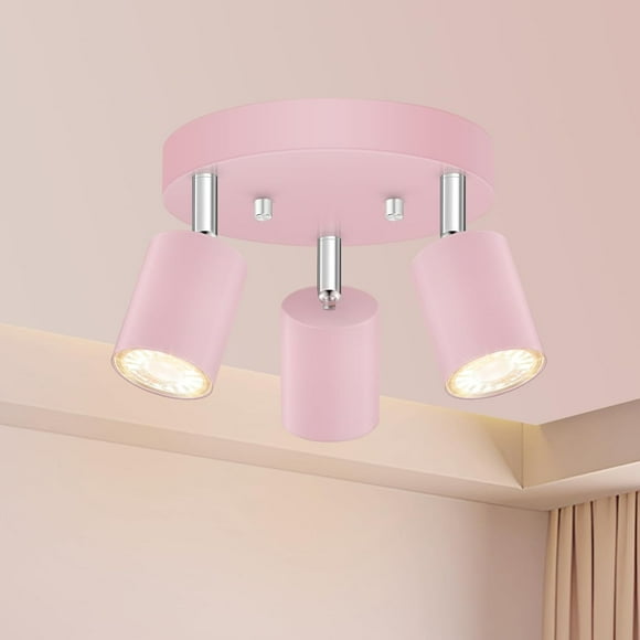 Zhenhe3 Light Track Lighting Fixtures Ceiling, Pink Round Directional Spotlight Fixtures, Gu10 Flush Mount Ceiling Fixture, Adjustable Modern Led Track Light For Girl'S Room, Bulb Not Included