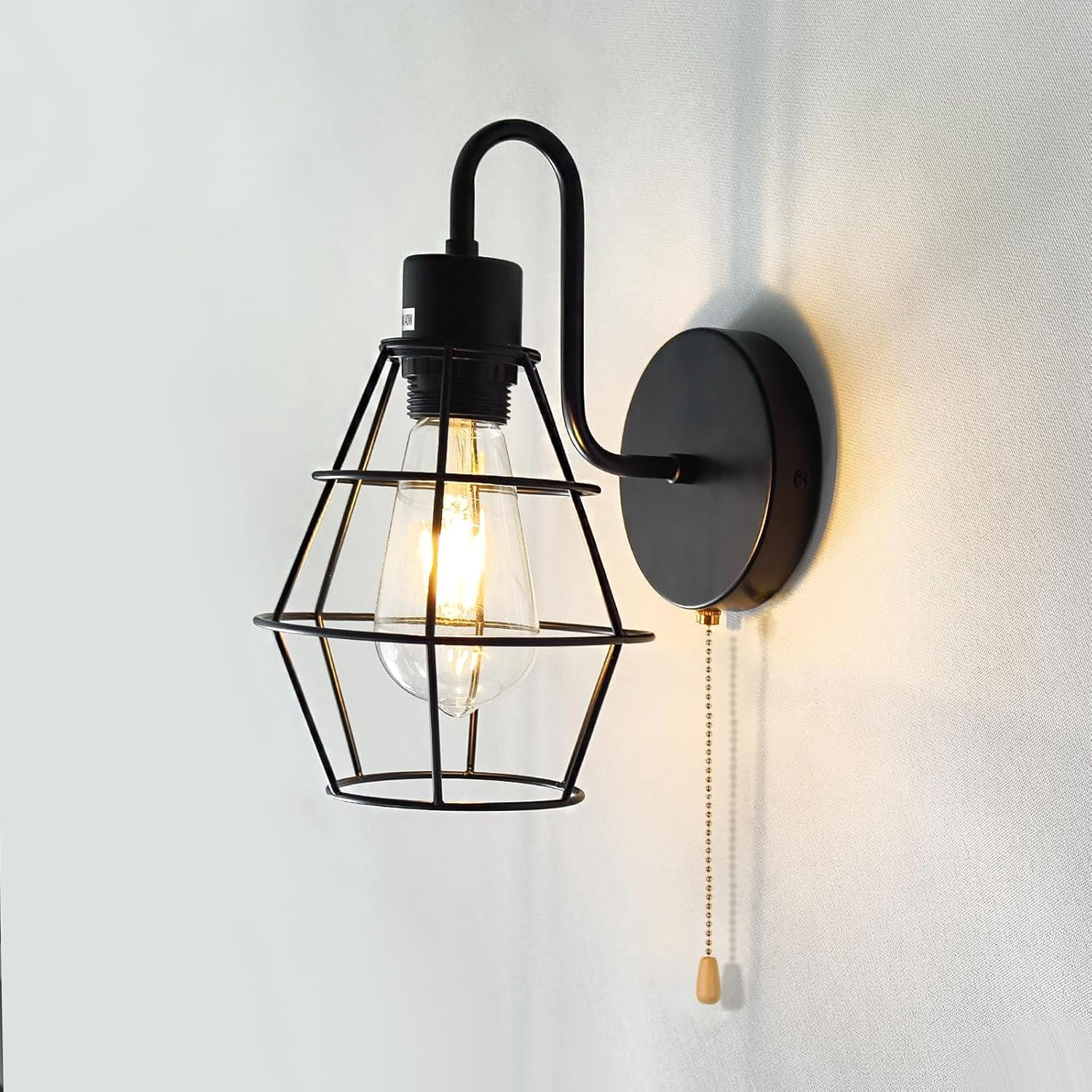 ZhenhePull Chain Wall Sconce, Wire Cage Wall Light Fixtures With On Off