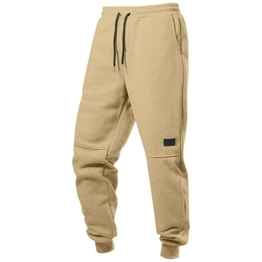 Zhensanguo Sweatpants for Men Fashion Joggers Sports Pants Cotton Drawstring Elastic Waist Solid Color Pocket Trousers Khaki 3XL
