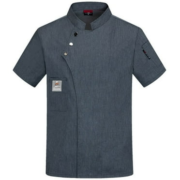 Zhensanguo Unisex Chef Coat Men Kitchen Restaurant Cooking Chef Uniformss Shirt Tops Button Work Short Sleeve Chef Jacket Gray M