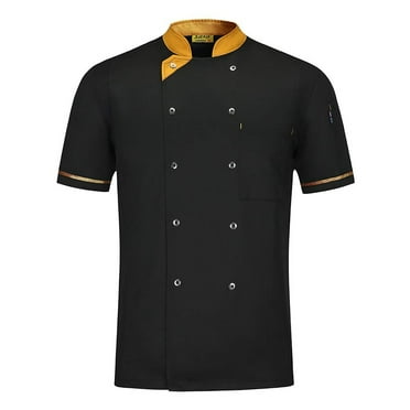 Zhensanguo Unisex Chef Coat Women Kitchen Restaurant Cooking Chef Jacket Comfortable Button Short Sleeve Chef Uniformss Shirt Tops Black L