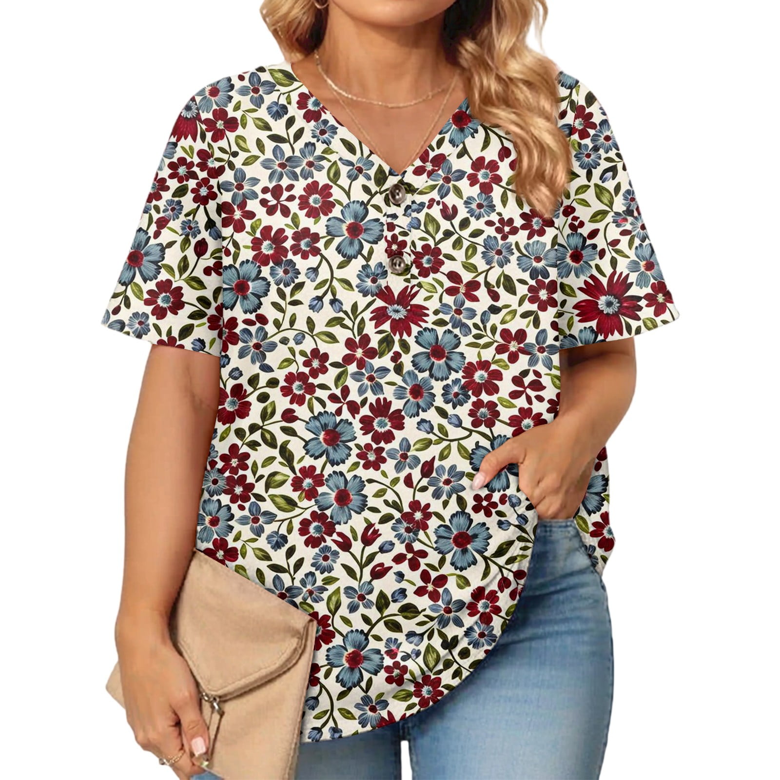 Women's Sleeveless Ruched Tops - Floral Print V Neck Blouse For Spring & Summer - View #9