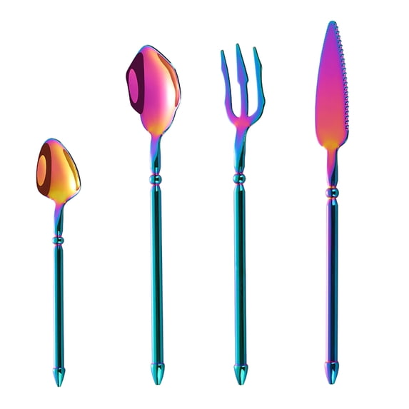Zhi 4-Piece Stainless Steel Tableware Set with Handle Dessert Salad Spoon Fork Steak Knife Tea Spoon Durable Flatware for Home Use