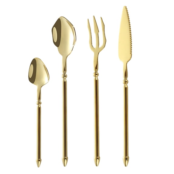 Zhi 4-Piece Stainless Steel Tableware Set with Handle Dessert Salad Spoon Fork Steak Knife Tea Spoon Durable Flatware for Home Use