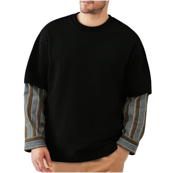 Zhi Men's Crew Neck Long Sleeve Layered Sleeve Top - Casual Everyday Wear,Black,XL