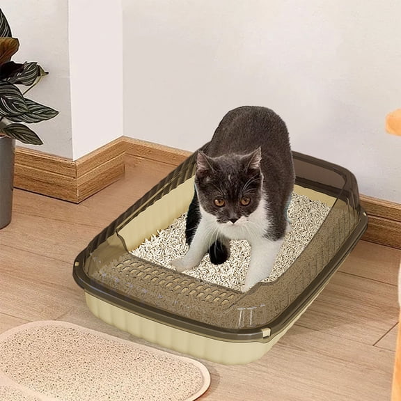 Zhi Semi Enclosed High Bar Cat Litter Box Splash Proof Design Ample Space with Shovel Durable Litter Box for All Indoor Cats Use